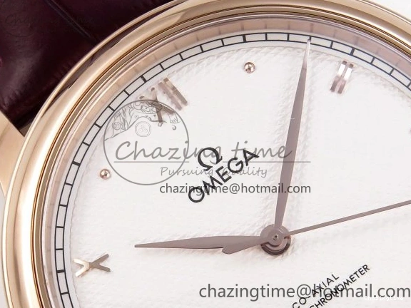 0121 Modern De Ville Date RG MKF 1:1 Best Edition White Textured Dial Roman Marker on Brown Leather Strap A 7752